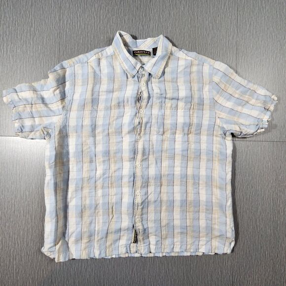 Cubavera Short Sleeve Button Up Shirt Mens Plaid Linen Blend Size XXL - Picture 1 of 10